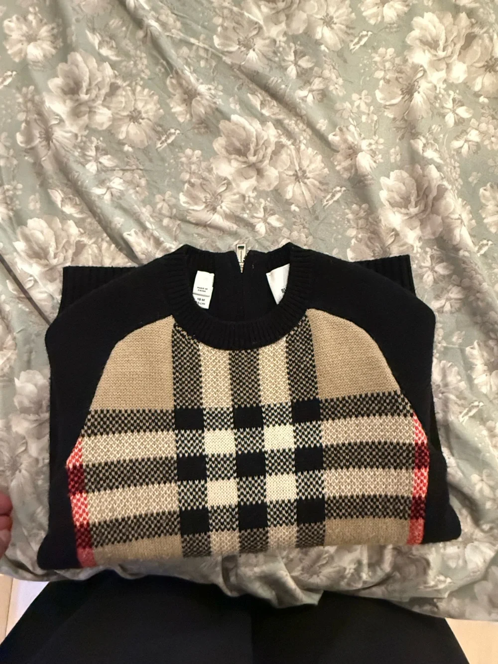 Burberry Black, Beige and Red Plaid Crewneck Dress